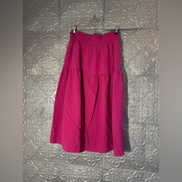 Nine West Bright Pink Smocked waist tiered peasant Midi Skirt - Picture 6 of 9